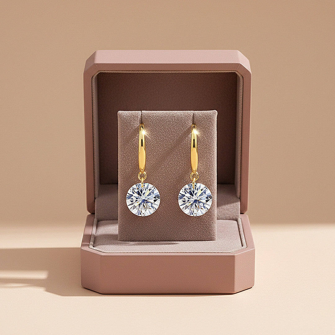 Classic Solitaire Drop Earrings | Moissanite | 14K Gold Plated 925 Sterling Silver | Prm8151 - Earrings | Singapore Jewellery, Wedding Rings &amp; Gifts | Same Day Delivery | Tiara.com.sg
