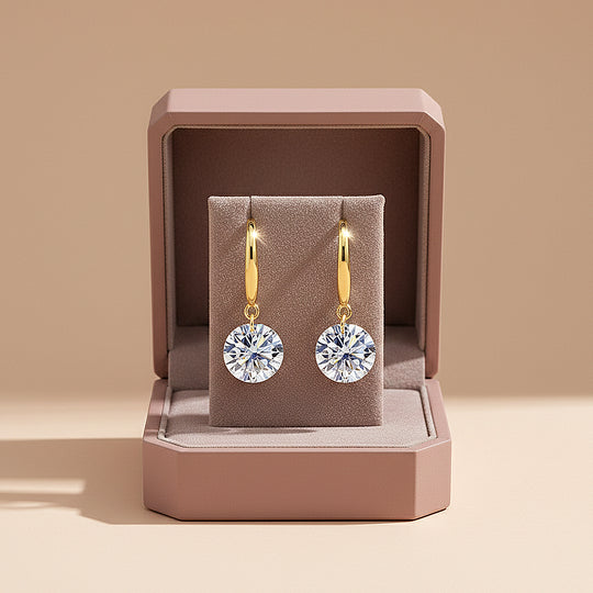 Classic Solitaire Drop Earrings | Moissanite | 14K Gold Plated 925 Sterling Silver | Prm8151 - Earrings | Singapore Jewellery, Wedding Rings &amp; Gifts | Same Day Delivery | Tiara.com.sg