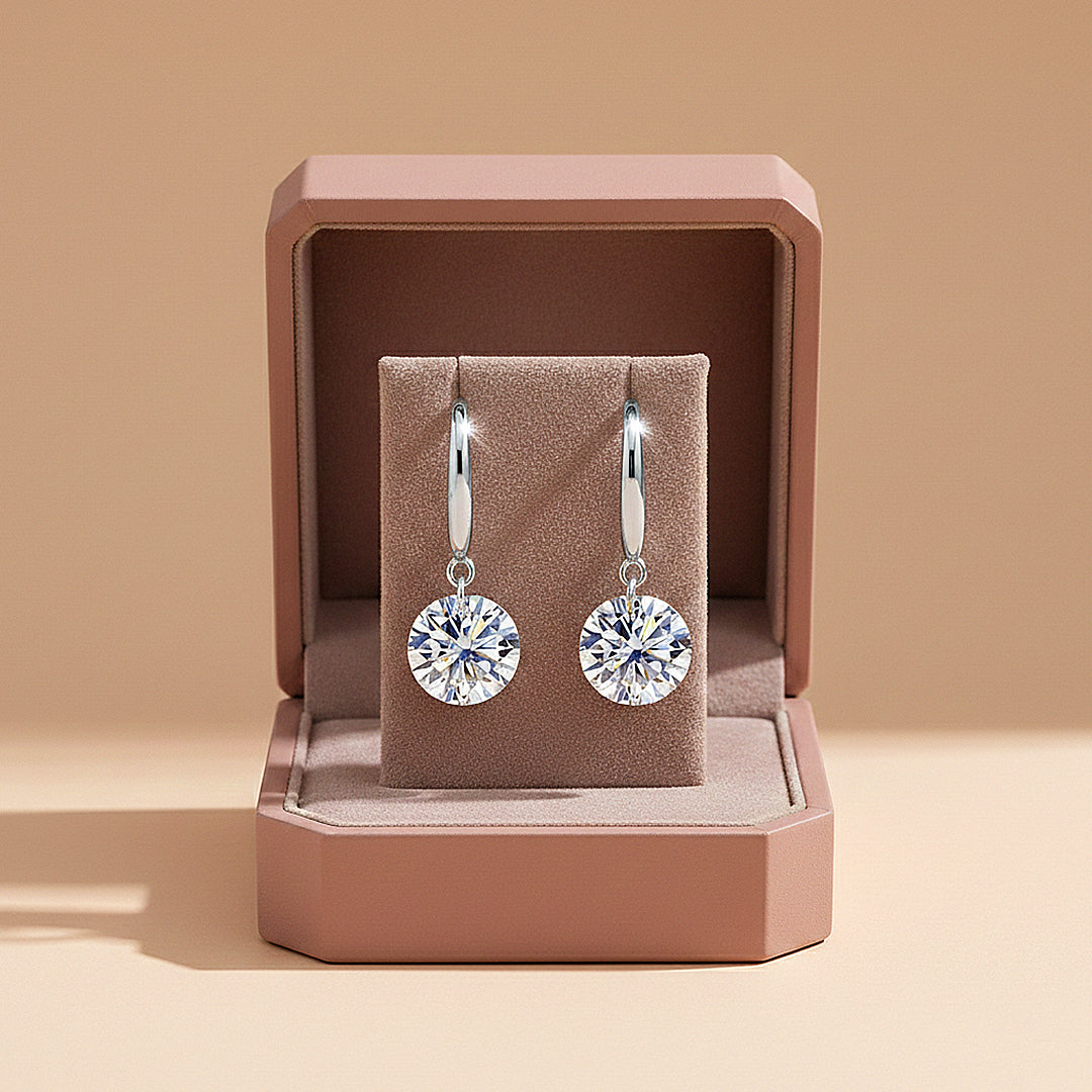 Classic Solitaire Drop Earrings | Moissanite | 14K Gold Plated 925 Sterling Silver | Prm8151 - Earrings | Singapore Jewellery, Wedding Rings &amp; Gifts | Same Day Delivery | Tiara.com.sg