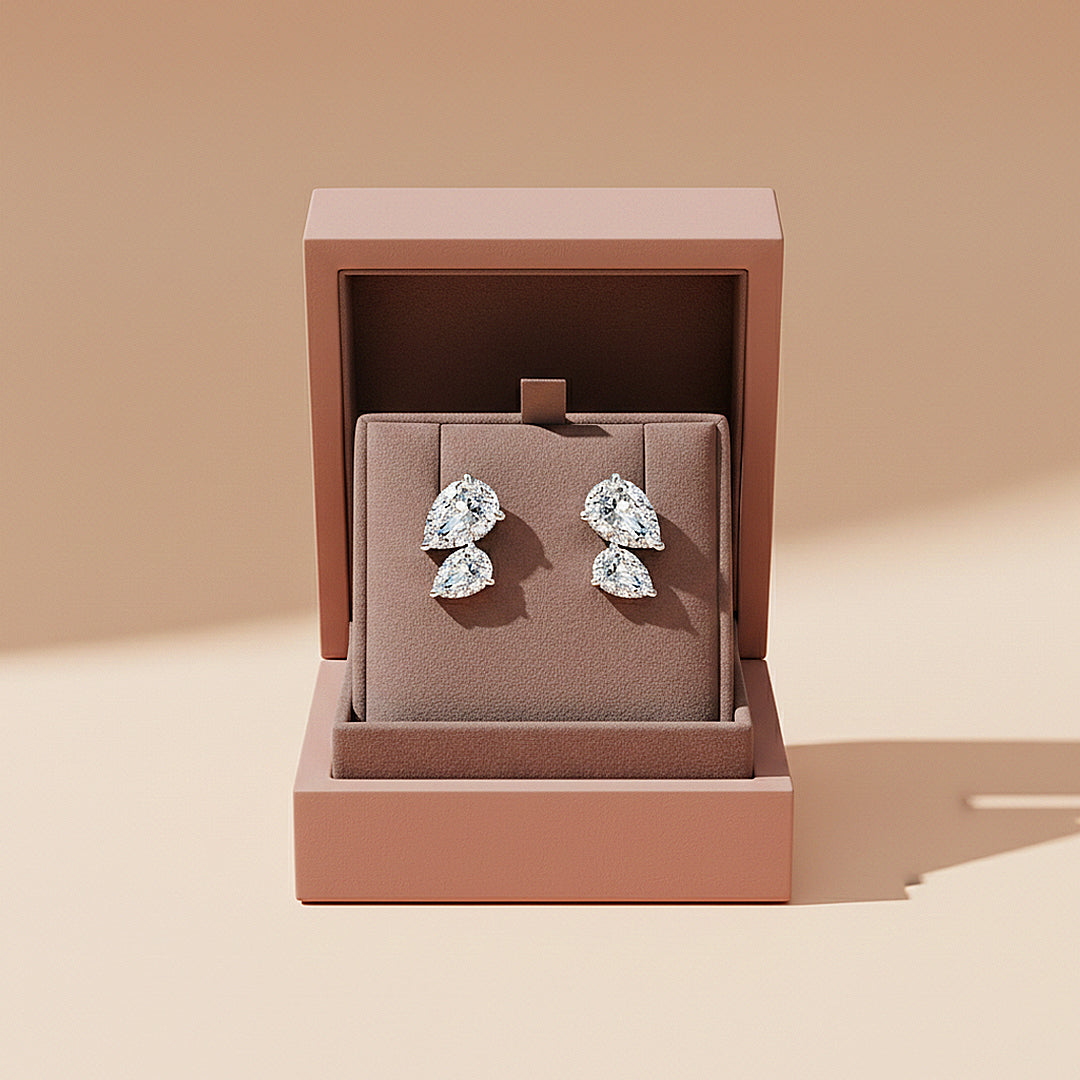 Double Pear Silhouette Stud Earrings | Moissanite | 925 Sterling Silver | Prm8152 - Earrings | Singapore Jewellery, Wedding Rings &amp; Gifts | Same Day Delivery | Tiara.com.sg