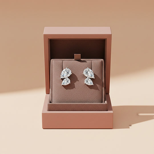 Double Pear Silhouette Stud Earrings | Moissanite | 925 Sterling Silver | Prm8152 - Earrings | Singapore Jewellery, Wedding Rings &amp; Gifts | Same Day Delivery | Tiara.com.sg