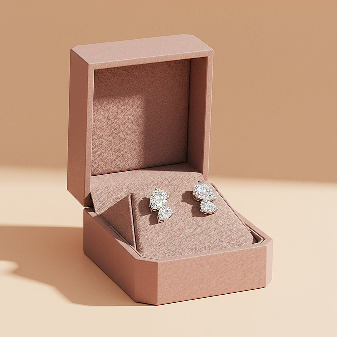 Double Pear Silhouette Stud Earrings | Moissanite | 925 Sterling Silver | Prm8152 - Earrings | Singapore Jewellery, Wedding Rings &amp; Gifts | Same Day Delivery | Tiara.com.sg