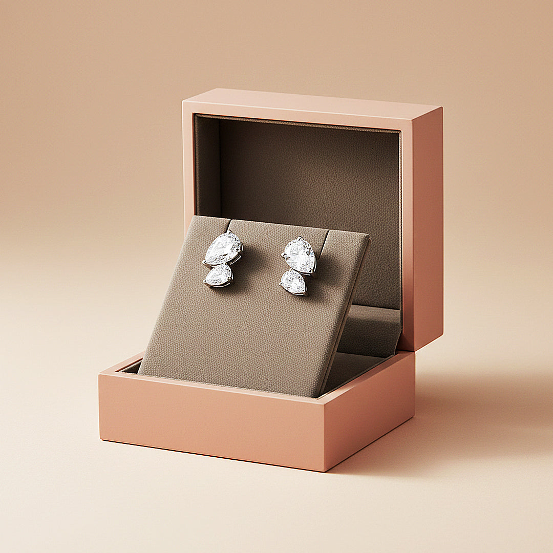 Double Pear Silhouette Stud Earrings | Moissanite | 925 Sterling Silver | Prm8152 - Earrings | Singapore Jewellery, Wedding Rings &amp; Gifts | Same Day Delivery | Tiara.com.sg