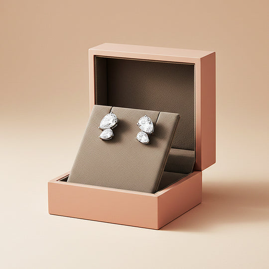 Double Pear Silhouette Stud Earrings | Moissanite | 925 Sterling Silver | Prm8152 - Earrings | Singapore Jewellery, Wedding Rings &amp; Gifts | Same Day Delivery | Tiara.com.sg