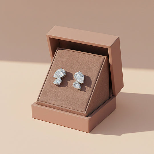 Double Pear Silhouette Stud Earrings | Moissanite | 925 Sterling Silver | Prm8152 - Earrings | Singapore Jewellery, Wedding Rings &amp; Gifts | Same Day Delivery | Tiara.com.sg