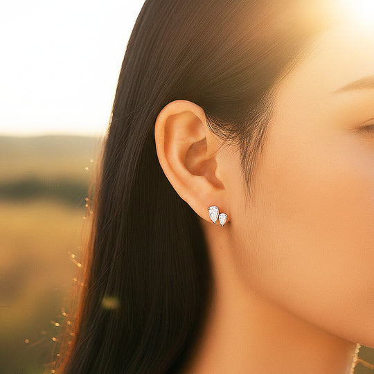 Double Pear Silhouette Stud Earrings | Moissanite | 925 Sterling Silver | Prm8152 - Earrings | Singapore Jewellery, Wedding Rings &amp; Gifts | Same Day Delivery | Tiara.com.sg