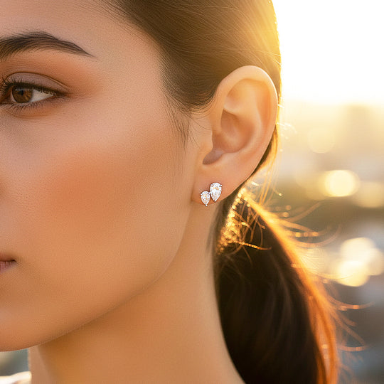 Double Pear Silhouette Stud Earrings | Moissanite | 925 Sterling Silver | Prm8152 - Earrings | Singapore Jewellery, Wedding Rings &amp; Gifts | Same Day Delivery | Tiara.com.sg