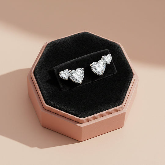 Double Heart Cluster Stud Earrings | Moissanite | 925 Sterling Silver | Prm8153 - Earrings | Singapore Jewellery, Wedding Rings &amp; Gifts | Same Day Delivery | Tiara.com.sg