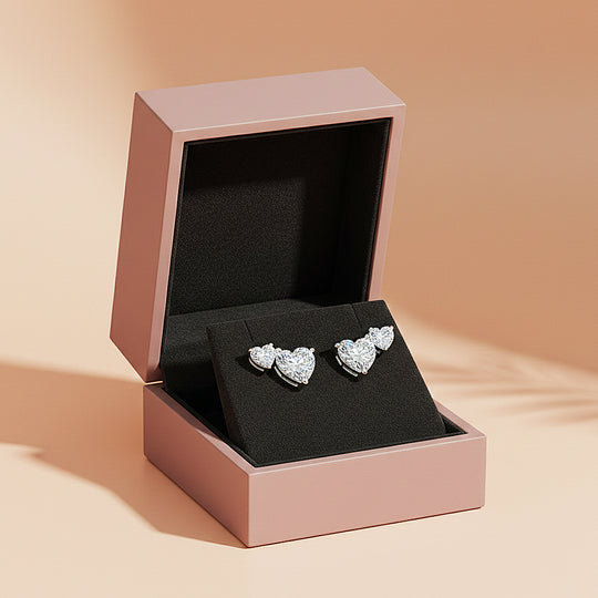 Double Heart Cluster Stud Earrings | Moissanite | 925 Sterling Silver | Prm8153 - Earrings | Singapore Jewellery, Wedding Rings &amp; Gifts | Same Day Delivery | Tiara.com.sg