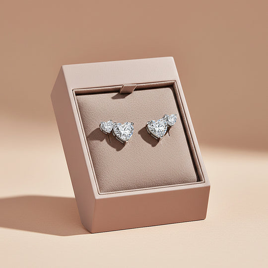 Double Heart Cluster Stud Earrings | Moissanite | 925 Sterling Silver | Prm8153 - Earrings | Singapore Jewellery, Wedding Rings &amp; Gifts | Same Day Delivery | Tiara.com.sg