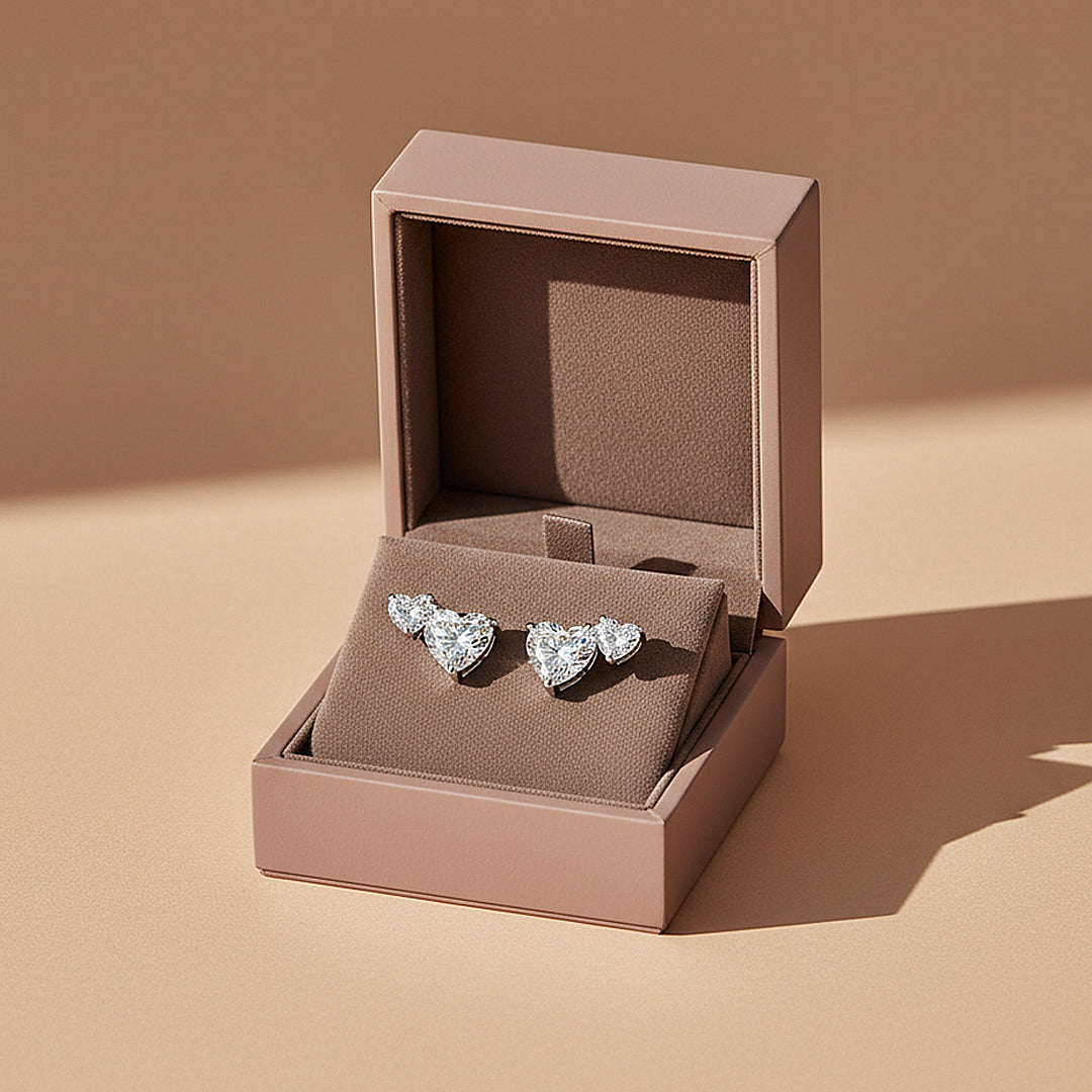 Double Heart Cluster Stud Earrings | Moissanite | 925 Sterling Silver | Prm8153 - Earrings | Singapore Jewellery, Wedding Rings &amp; Gifts | Same Day Delivery | Tiara.com.sg