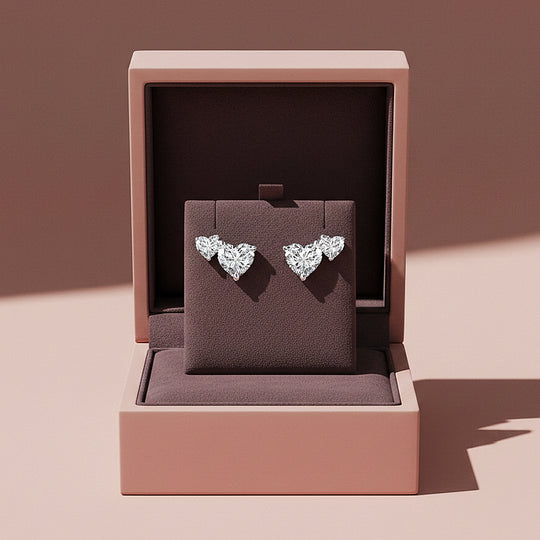 Double Heart Cluster Stud Earrings | Moissanite | 925 Sterling Silver | Prm8153 - Earrings | Singapore Jewellery, Wedding Rings &amp; Gifts | Same Day Delivery | Tiara.com.sg