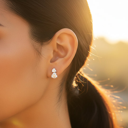 Double Heart Cluster Stud Earrings | Moissanite | 925 Sterling Silver | Prm8153 - Earrings | Singapore Jewellery, Wedding Rings &amp; Gifts | Same Day Delivery | Tiara.com.sg