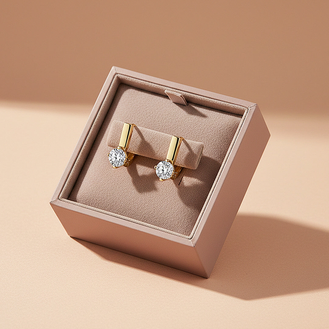 Solitaire Huggie Earrings | Moissanite | 14K Gold Plated 925 Sterling Silver | Prm8155 - Earrings | Singapore Jewellery, Wedding Rings &amp; Gifts | Same Day Delivery | Tiara.com.sg
