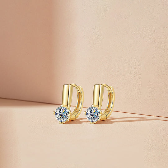 Solitaire Huggie Earrings | Moissanite | 14K Gold Plated 925 Sterling Silver | Prm8155 - Earrings | Singapore Jewellery, Wedding Rings &amp; Gifts | Same Day Delivery | Tiara.com.sg