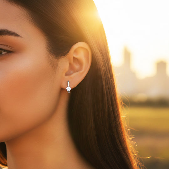 Solitaire Huggie Earrings | Moissanite | 14K Gold Plated 925 Sterling Silver | Prm8155 - Earrings | Singapore Jewellery, Wedding Rings &amp; Gifts | Same Day Delivery | Tiara.com.sg