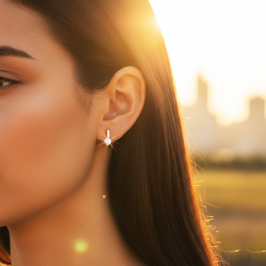 Solitaire Huggie Earrings | Moissanite | 14K Gold Plated 925 Sterling Silver | Prm8155 - Earrings | Singapore Jewellery, Wedding Rings &amp; Gifts | Same Day Delivery | Tiara.com.sg