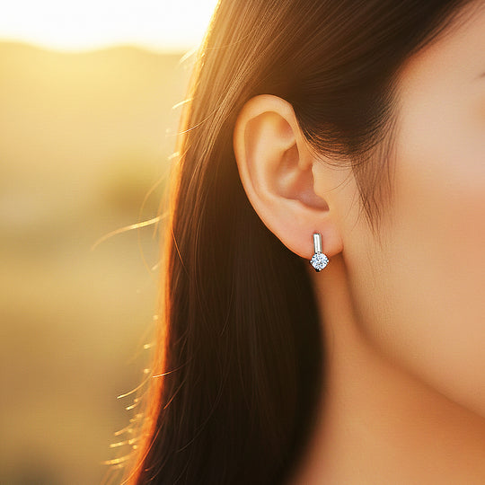 Solitaire Huggie Earrings | Moissanite | 14K Gold Plated 925 Sterling Silver | Prm8155 - Earrings | Singapore Jewellery, Wedding Rings &amp; Gifts | Same Day Delivery | Tiara.com.sg