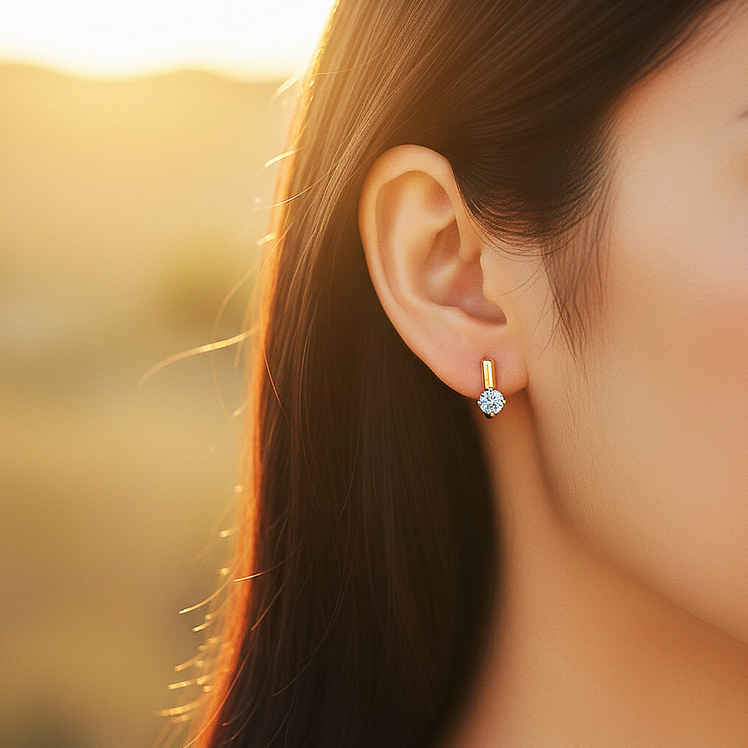 Solitaire Huggie Earrings | Moissanite | 14K Gold Plated 925 Sterling Silver | Prm8155 - Earrings | Singapore Jewellery, Wedding Rings & Gifts | Same Day Delivery | Tiara.com.sg