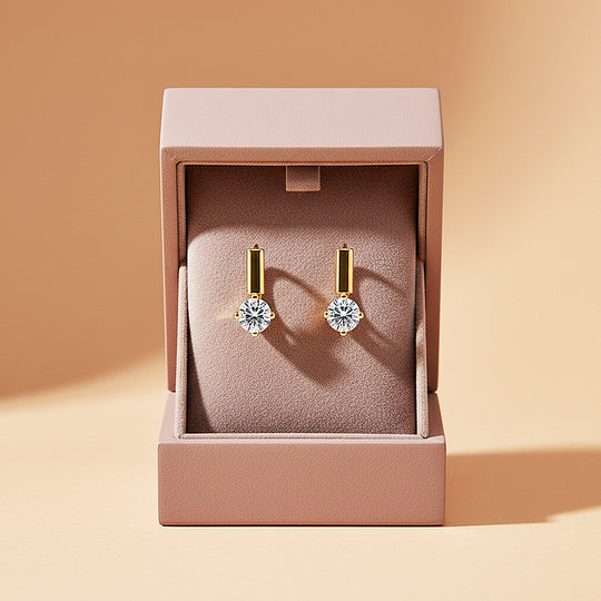 Solitaire Huggie Earrings | Moissanite | 14K Gold Plated 925 Sterling Silver | Prm8155 - Earrings | Singapore Jewellery, Wedding Rings &amp; Gifts | Same Day Delivery | Tiara.com.sg
