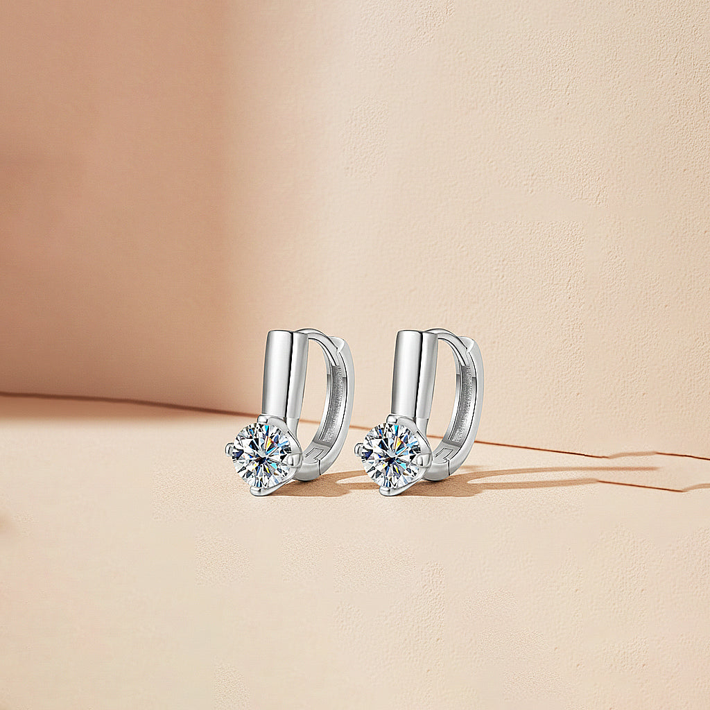 Solitaire Huggie Earrings | Moissanite | 14K Gold Plated 925 Sterling Silver | Prm8155 - Earrings | Singapore Jewellery, Wedding Rings &amp; Gifts | Same Day Delivery | Tiara.com.sg