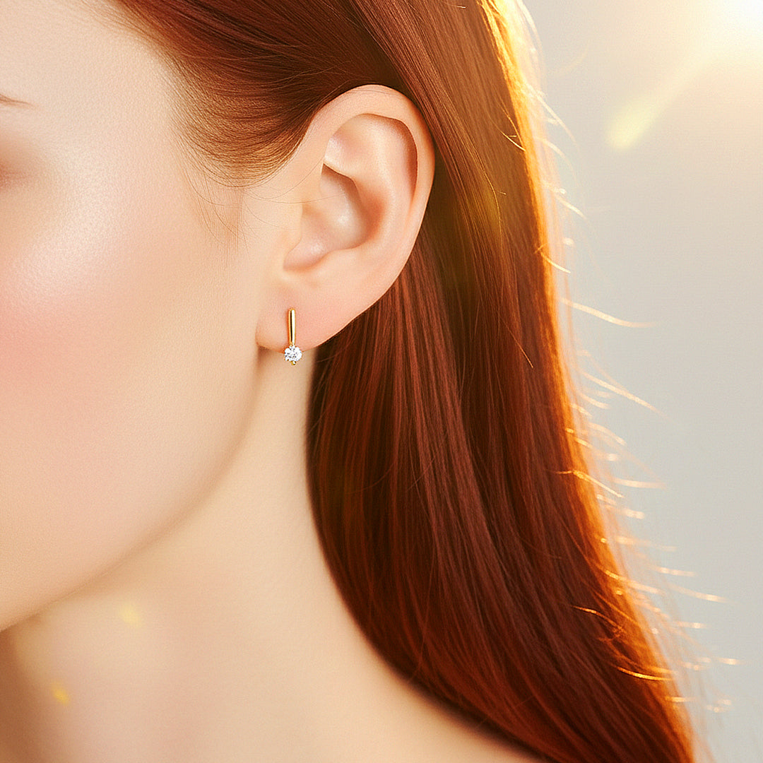 Minimalist Solitaire Drop Earrings | Moissanite | 14K Rose Gold Plated 925 Sterling Silver | Prm8156 - Earrings | Singapore Jewellery, Wedding Rings &amp; Gifts | Same Day Delivery | Tiara.com.sg