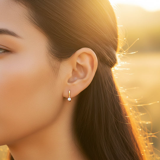 Minimalist Solitaire Drop Earrings | Moissanite | 14K Rose Gold Plated 925 Sterling Silver | Prm8156 - Earrings | Singapore Jewellery, Wedding Rings &amp; Gifts | Same Day Delivery | Tiara.com.sg