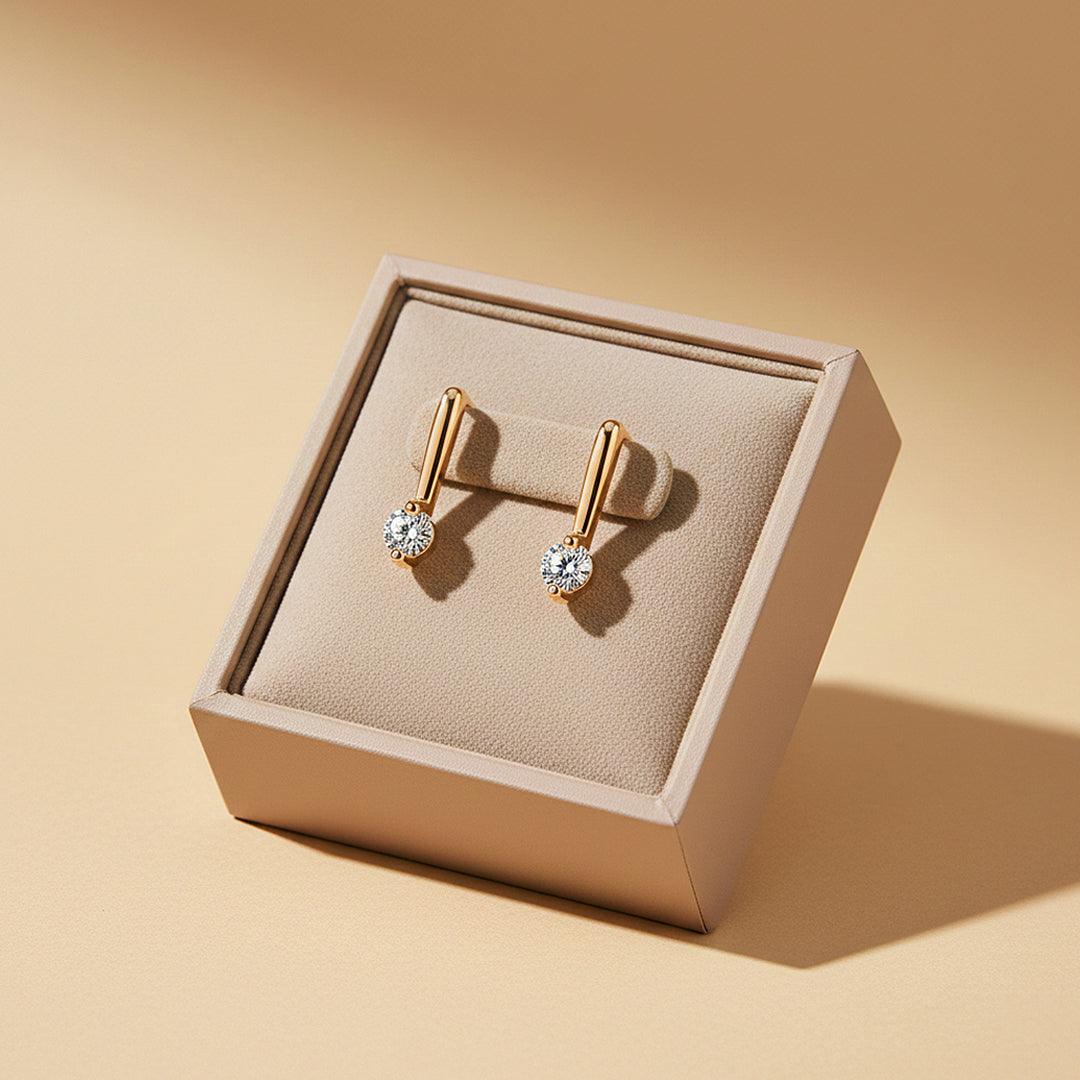Minimalist Solitaire Drop Earrings | Moissanite | 14K Rose Gold Plated 925 Sterling Silver | Prm8156 - Earrings | Singapore Jewellery, Wedding Rings &amp; Gifts | Same Day Delivery | Tiara.com.sg