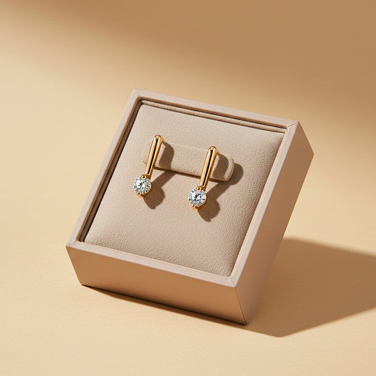 Minimalist Solitaire Drop Earrings | Moissanite | 14K Rose Gold Plated 925 Sterling Silver | Prm8156 - Earrings | Singapore Jewellery, Wedding Rings &amp; Gifts | Same Day Delivery | Tiara.com.sg