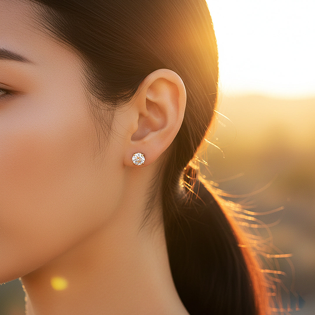 Classic Solitaire Stud Earrings | Moissanite | 14K Gold Plated 925 Sterling Silver | Prm8157 - Earrings | Singapore Jewellery, Wedding Rings &amp; Gifts | Same Day Delivery | Tiara.com.sg