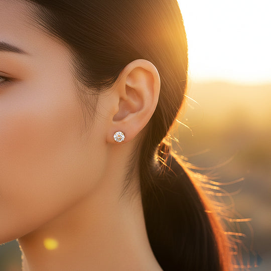 Classic Solitaire Stud Earrings | Moissanite | 14K Gold Plated 925 Sterling Silver | Prm8157 - Earrings | Singapore Jewellery, Wedding Rings &amp; Gifts | Same Day Delivery | Tiara.com.sg