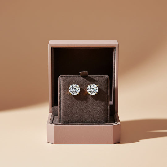 Classic Solitaire Stud Earrings | Moissanite | 14K Gold Plated 925 Sterling Silver | Prm8157 - Earrings | Singapore Jewellery, Wedding Rings &amp; Gifts | Same Day Delivery | Tiara.com.sg