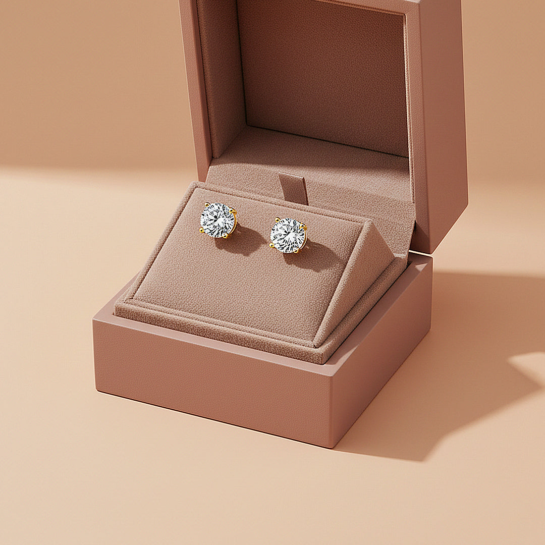 Classic Solitaire Stud Earrings | Moissanite | 14K Gold Plated 925 Sterling Silver | Prm8157 - Earrings | Singapore Jewellery, Wedding Rings &amp; Gifts | Same Day Delivery | Tiara.com.sg