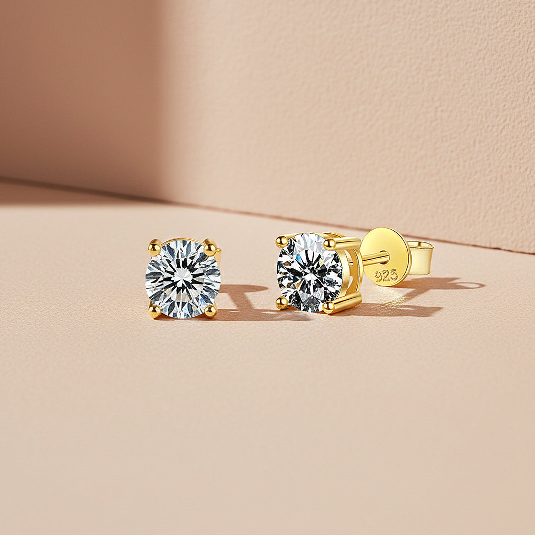 Classic Solitaire Stud Earrings | Moissanite | 14K Gold Plated 925 Sterling Silver | Prm8157 - Earrings | Singapore Jewellery, Wedding Rings &amp; Gifts | Same Day Delivery | Tiara.com.sg
