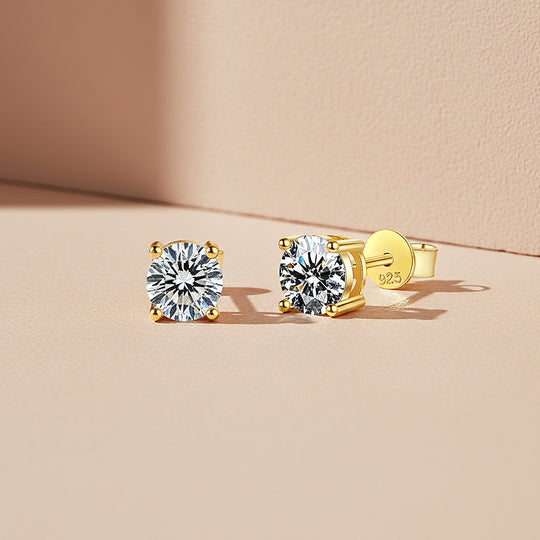 Classic Solitaire Stud Earrings | Moissanite | 14K Gold Plated 925 Sterling Silver | Prm8157 - Earrings | Singapore Jewellery, Wedding Rings &amp; Gifts | Same Day Delivery | Tiara.com.sg