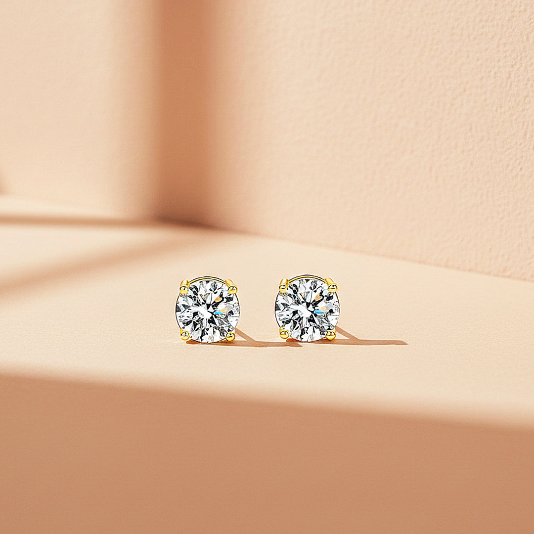 Classic Solitaire Stud Earrings | Moissanite | 14K Gold Plated 925 Sterling Silver | Prm8157 - Earrings | Singapore Jewellery, Wedding Rings &amp; Gifts | Same Day Delivery | Tiara.com.sg