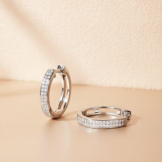 Triple-Row Pavé Huggie Earrings | Moissanite | 925 Sterling Silver | Prm8158 - Earrings | Singapore Jewellery, Wedding Rings &amp; Gifts | Same Day Delivery | Tiara.com.sg