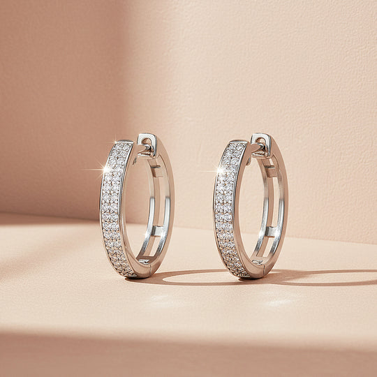 Triple-Row Pavé Huggie Earrings | Moissanite | 925 Sterling Silver | Prm8158 - Earrings | Singapore Jewellery, Wedding Rings &amp; Gifts | Same Day Delivery | Tiara.com.sg
