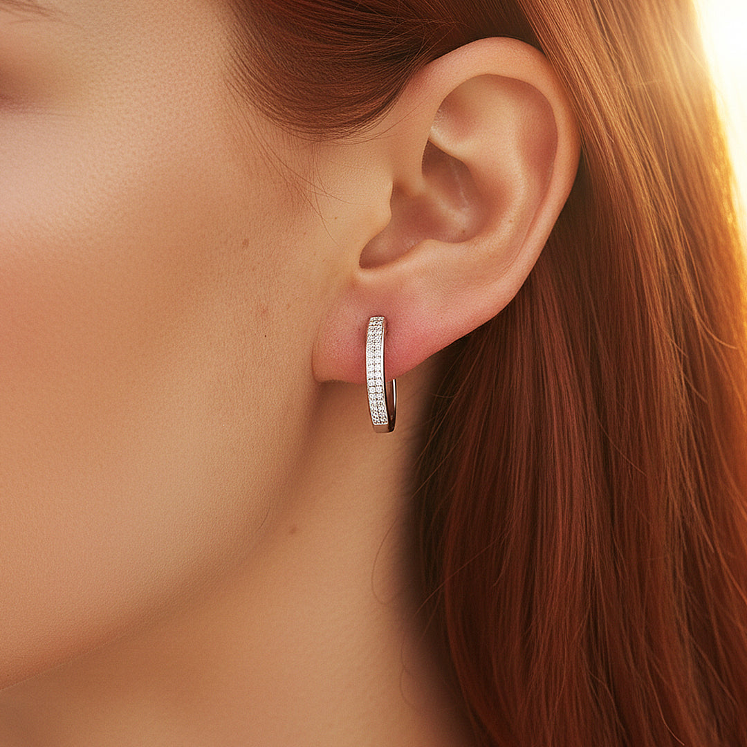 Triple-Row Pavé Huggie Earrings | Moissanite | 925 Sterling Silver | Prm8158 - Earrings | Singapore Jewellery, Wedding Rings &amp; Gifts | Same Day Delivery | Tiara.com.sg