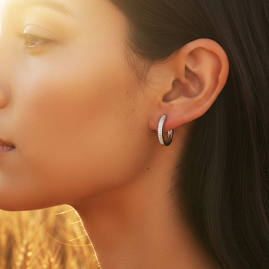 Triple-Row Pavé Huggie Earrings | Moissanite | 925 Sterling Silver | Prm8158 - Earrings | Singapore Jewellery, Wedding Rings &amp; Gifts | Same Day Delivery | Tiara.com.sg