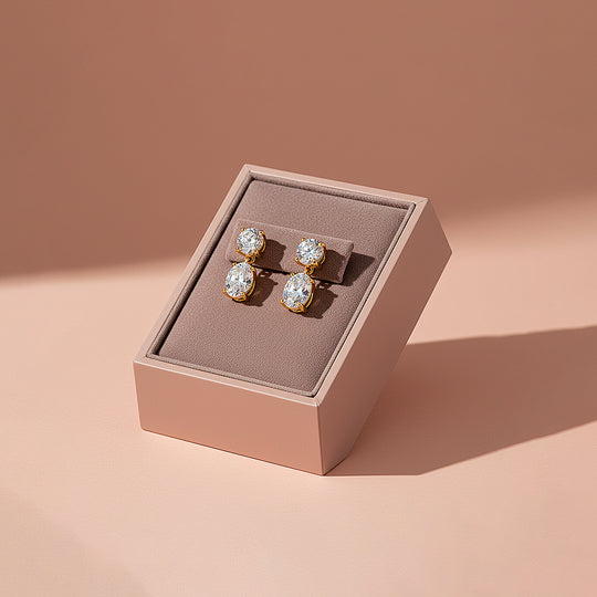 Double Drop Earrings | Moissanite | 14K Gold Plated 925 Sterling Silver | Prm8159 - Earrings | Singapore Jewellery, Wedding Rings &amp; Gifts | Same Day Delivery | Tiara.com.sg