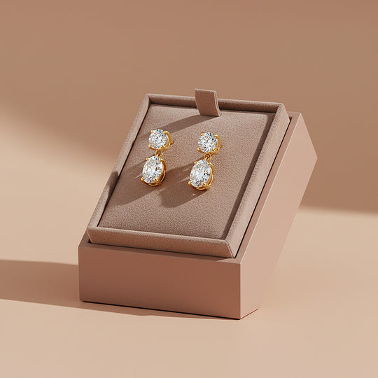 Double Drop Earrings | Moissanite | 14K Gold Plated 925 Sterling Silver | Prm8159 - Earrings | Singapore Jewellery, Wedding Rings &amp; Gifts | Same Day Delivery | Tiara.com.sg