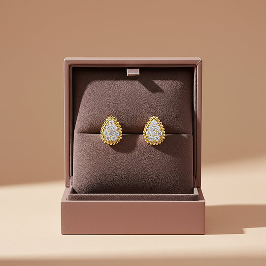 Pear Halo Stud Earrings | Moissanite | 14K Gold Plated 925 Sterling Silver | Prm8160 - Earrings | Singapore Jewellery, Wedding Rings &amp; Gifts | Same Day Delivery | Tiara.com.sg