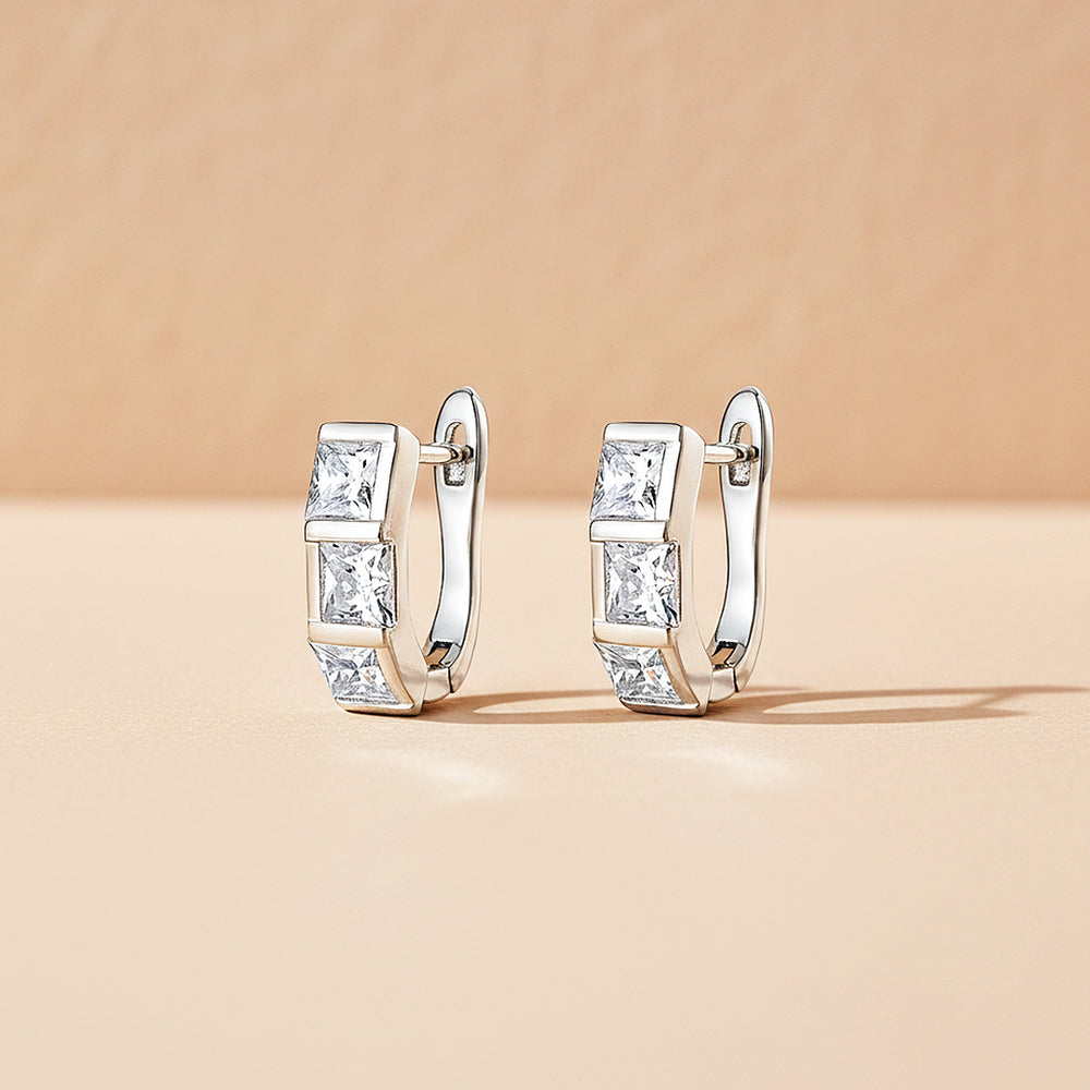 Triple Princess Channel Huggie Earrings | Moissanite | 925 Sterling Silver | Prm8161 - Earrings | Singapore Jewellery, Wedding Rings & Gifts | Same Day Delivery | Tiara.com.sg