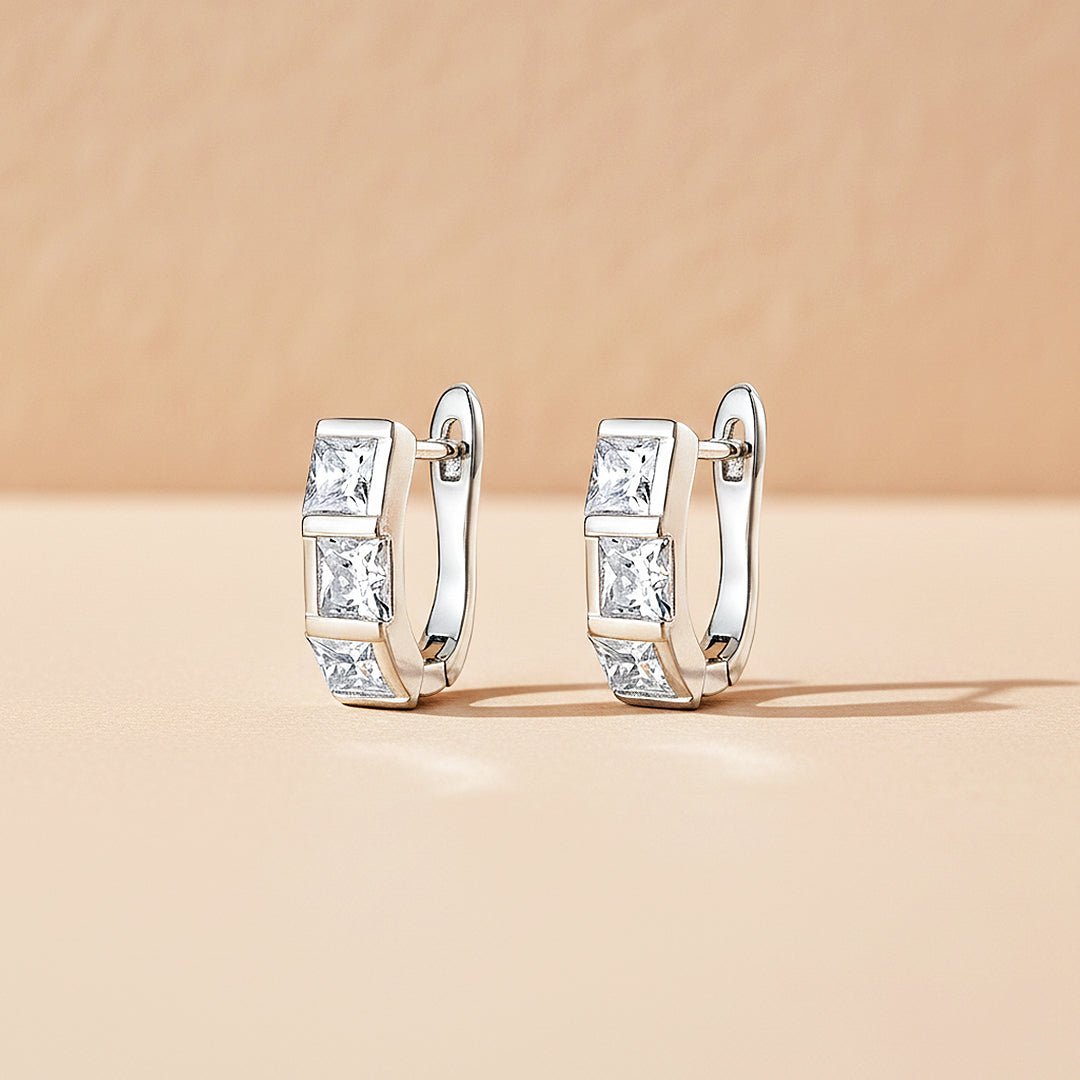Triple Princess Channel Huggie Earrings | Moissanite | 925 Sterling Silver | Prm8161 - Earrings | Singapore Jewellery, Wedding Rings &amp; Gifts | Same Day Delivery | Tiara.com.sg