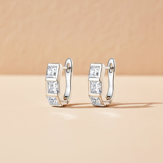 Triple Princess Channel Huggie Earrings | Moissanite | 925 Sterling Silver | Prm8161 - Earrings | Singapore Jewellery, Wedding Rings &amp; Gifts | Same Day Delivery | Tiara.com.sg