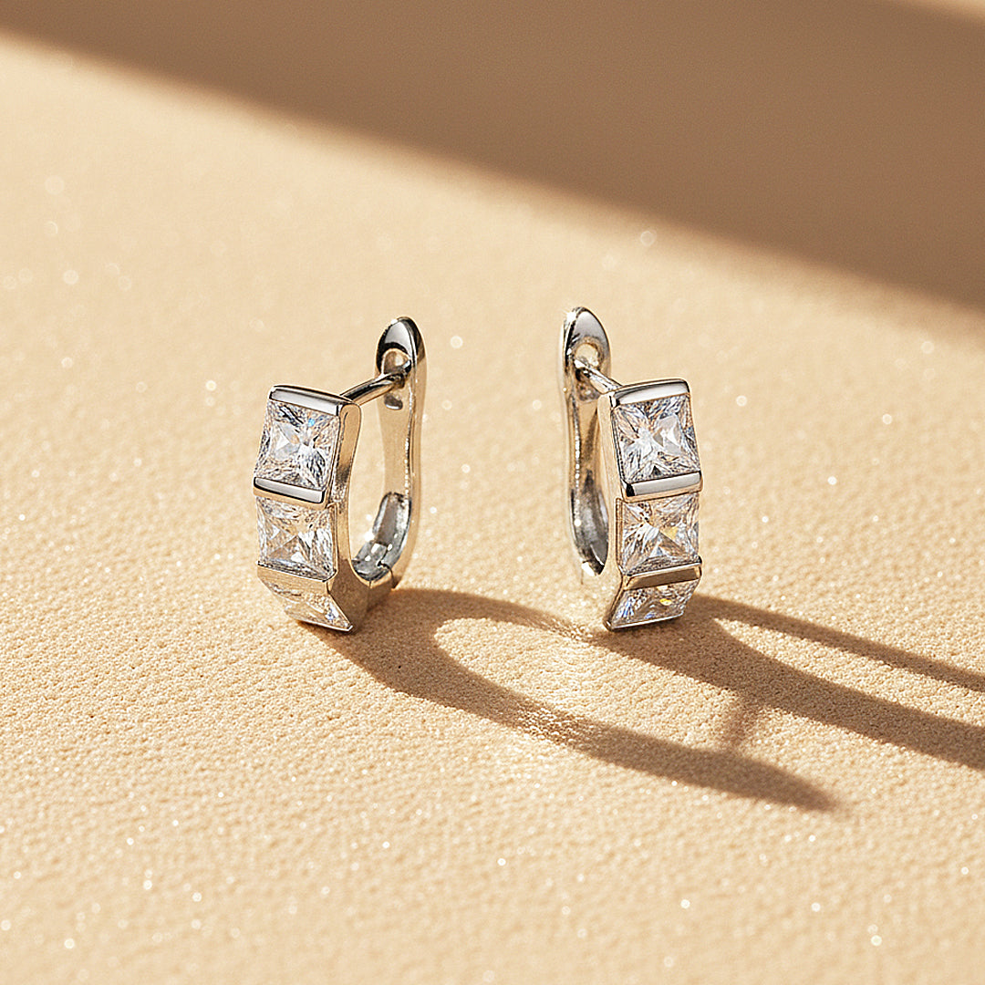 Triple Princess Channel Huggie Earrings | Moissanite | 925 Sterling Silver | Prm8161 - Earrings | Singapore Jewellery, Wedding Rings &amp; Gifts | Same Day Delivery | Tiara.com.sg