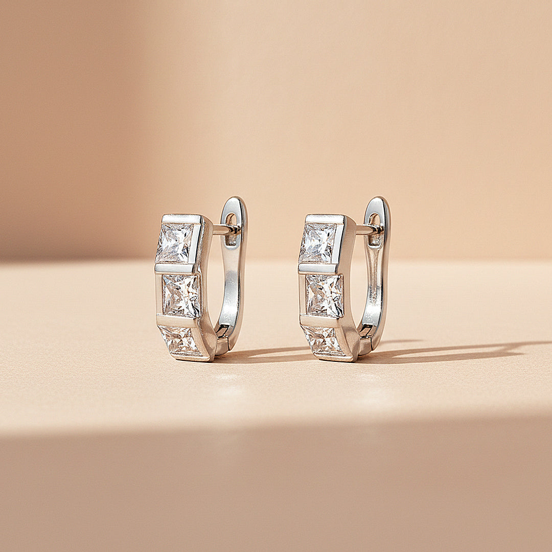Triple Princess Channel Huggie Earrings | Moissanite | 925 Sterling Silver | Prm8161 - Earrings | Singapore Jewellery, Wedding Rings &amp; Gifts | Same Day Delivery | Tiara.com.sg