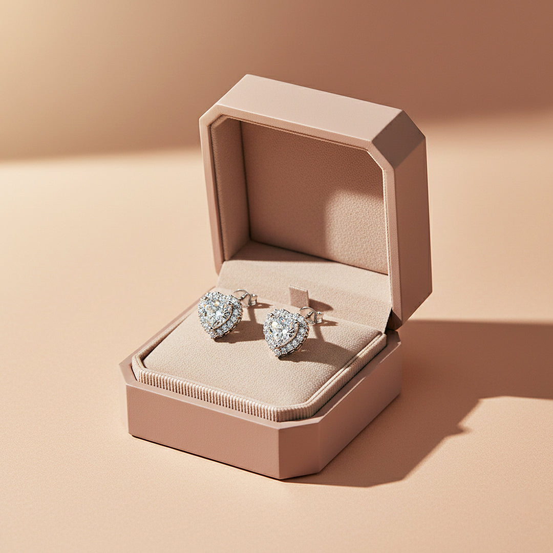 Heart Halo Stud Earrings | Moissanite | 925 Sterling Silver | Prm8162 - Earrings | Singapore Jewellery, Wedding Rings &amp; Gifts | Same Day Delivery | Tiara.com.sg