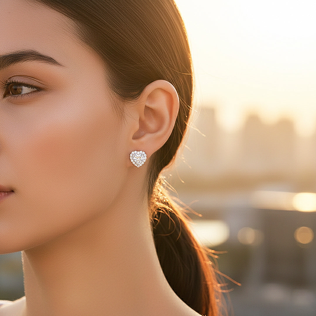 Heart Halo Stud Earrings | Moissanite | 925 Sterling Silver | Prm8162 - Earrings | Singapore Jewellery, Wedding Rings &amp; Gifts | Same Day Delivery | Tiara.com.sg